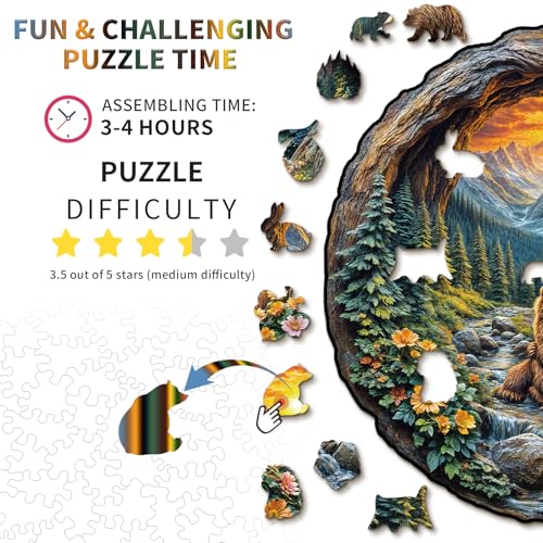 KAAYEE Wooden Puzzles Adults, Brown Bear Embrace Jigsaw Puzzle 11.3 * 11in - color: 3d Bear Embrace, size: Medium