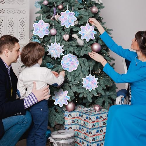 Aneco 24 Sets Winter Snowflake Crafts Kits Glitter Frozen Paper Tissue Sign Craft Christmas Tree Hanging Decorations for Party Holiday DIY Home Activities - style: Winter Snowflake