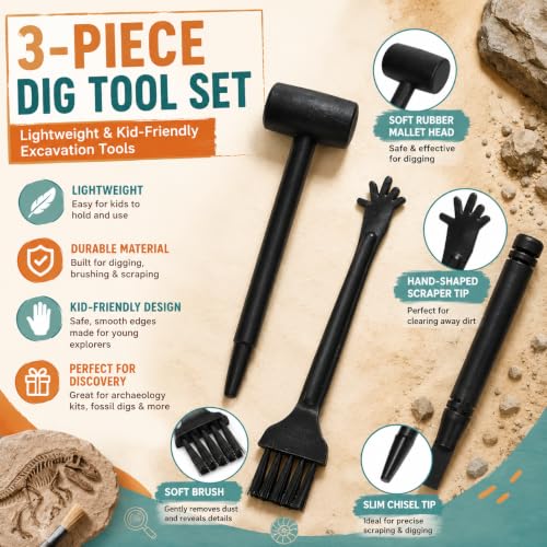 60 Pcs Dig Kit Tools: Black Plastic Hammers, Chisels, Brushes