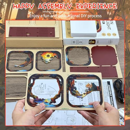 3D Wooden Puzzle Night Light DIY LED Art Lamp Kit for Adults Desk Decor Relaxing Craft Model Table Ornament and Birthday Gift (Sunset Valley) - style: Sunset Valley