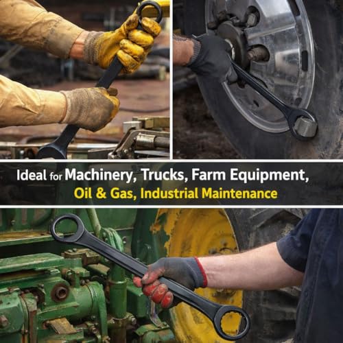 Jumbo Combination Wrench Set, SAE 2-1/8'', 2-1/4'', 2-3/8'', and 2-1/2'' Extra Large 4-Piece Open-End Wrench Set, Storage Bag Included, Black Oxide Finish - color: Sae - 4 Piece