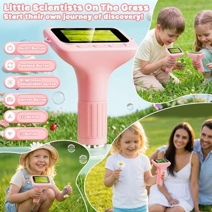 Kids Microscope, 1000X with 3.0" Large IPS Screen (Pink) - color: Pink