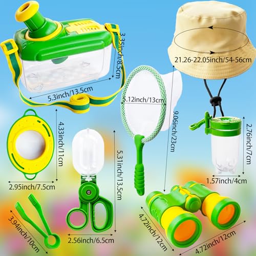 Bug Catcher Kit for Kids,8 Pcs Kids Bug Habitat with Bug Collector Butterfly Net Magnifying Glass Binoculars Tweezer Hats,Outdoor Explorer Kit for Boys Girls 3-12 Years Old