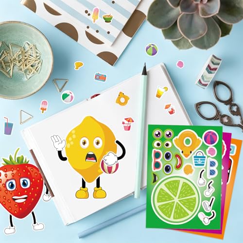 24 Sheets Fruit Make a Face Sticker, Make Your Own Fruit Stickers Mix and Match Sticker for Home School Classroom Crafts Activities Reward Birthday Party Favors - style: Fruit