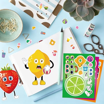 24 Sheets Fruit Make a Face Sticker, Make Your Own Fruit Stickers Mix and Match Sticker for Home School Classroom Crafts Activities Reward Birthday Party Favors - style: Fruit