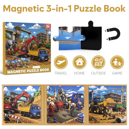 Biarek Construction Vehicle Magnetic Puzzles for Kids 3-5, 37-Piece Set - color: Construction Vehicle - 37 Pieces
