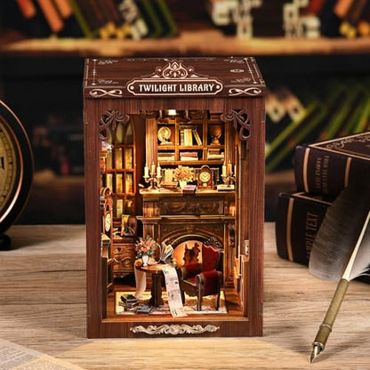 DIY Miniature House Kit, Library Book Nook Kit, 3D Wooden Puzzles Bookshelf Craft Kits, Dollhouse Kit with LED Light, Mini Building Kit for Adults Teen to Build (Twilight Library) - style: Twilight Library
