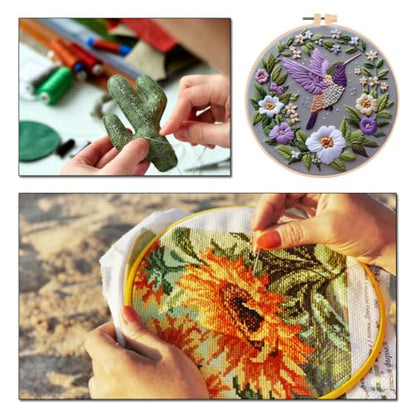 Needlework Embroidery Kit with Hoop,Flower Hummingbird Pattern Handmade Cross Stitch Sewing Art Craft Kit with Stamped Design Cotton,Threads,Needles for Beginners - color: Hummingbird Flower