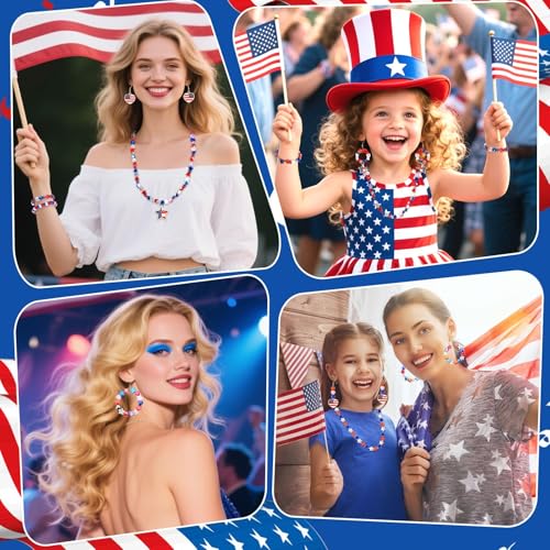 UPINS Patriotic Bracelet Making Kit Red White Blue Beads for 4th of July - color: Red White Blue