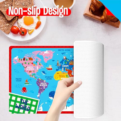6 Pack Placemats for Kids, Non-Slip Washable, Reusable Alphabet, Number, Shape & Color, Universe, Map Themed Educational Placemats for Home, Kindergarten, Classroom, Nursery - style: Style-A