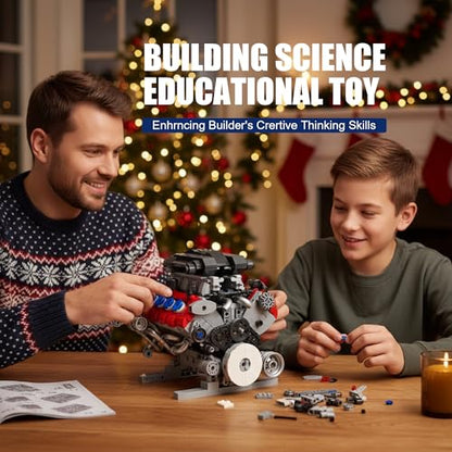 V8 Engine Building Set for Adults, Build Your Own MOC Mini V8 Engine STEM Model Toy with Motor, Model kit that Run, Car Engine Building Blocks for Teens & Kids Boys (1189PCS) - style: T2019