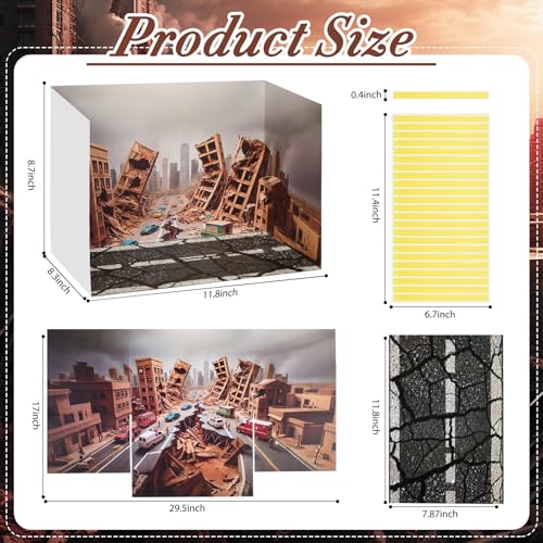 AmazingSpark 2 Set Earthquake Themed Diorama Box and Road Cracked Sticker Decor, Earthquake Diorama Project Supplies Set, Cardboard Display Case Kit & Card with Double Sided Tapes for DIY Crafts - style: Earthquake