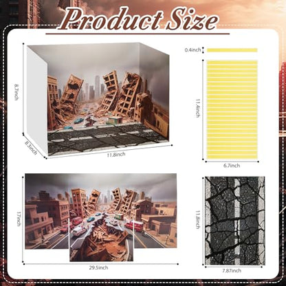AmazingSpark 2 Set Earthquake Themed Diorama Box and Road Cracked Sticker Decor, Earthquake Diorama Project Supplies Set, Cardboard Display Case Kit & Card with Double Sided Tapes for DIY Crafts - style: Earthquake