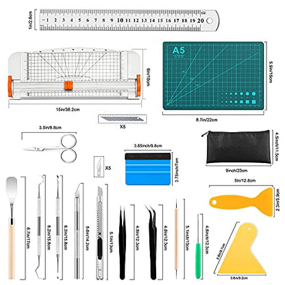 27PCS Craft Weeding Tools for Vinyl Kit,Utility Knife Set with 12Inch Paper Cutter Trimmer for Scrapbooking,Silhouettes,Cameos,DIY Art Crafting,Cutting,Splicing,Cardstock - color: White