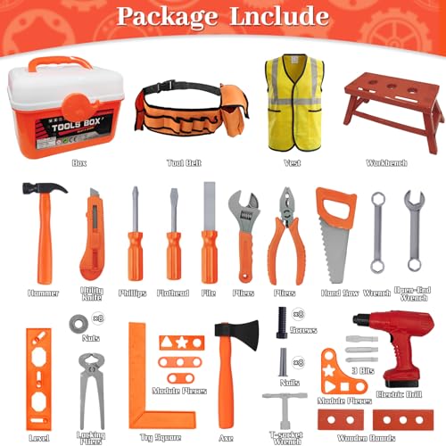 Kids Tool Set Toddler Tool Box Kit Construction Toys for Ages 3-5 - color: Orange-01