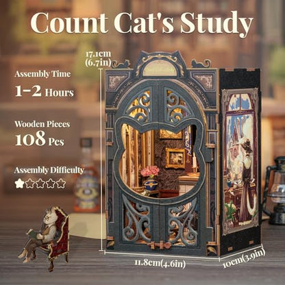 CUTEBEE Book Nook Kit for Adults, Cat Miniature House Kit, Adult Craft Gift - color: Count Cat's Study