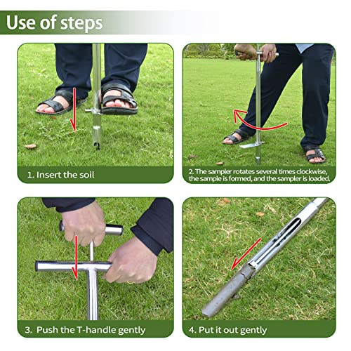 Soil Probe 40 Inch with 2 Bags, Soil Sample Probe with Ejector for Lawn House Plants, T-Handle Soil Sampler Probe Rod with Pedal, Stainless Steel Soil Test Kits Tool for Soil Sampling - size: 40"