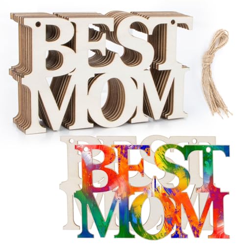 MAQIHAN Mothers Day Crafts Wooden Ornaments 20 Pcs - Best MOM Wood Cutouts - size: BEST MOM