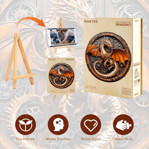 KAAYEE Wooden Puzzles Adults, Mechanical Dragon Jigsaw Puzzle 11.4 * 11.3in - color: Mechanical Dragon, size: Medium