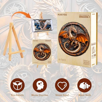 KAAYEE Wooden Puzzles Adults, Mechanical Dragon Jigsaw Puzzle 13.4 * 13.3in - color: Mechanical Dragon, size: Large