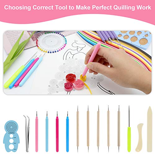 KITANIS 14Pcs Paper Quilling Tool and Supplies, Include 5Pcs Double Head Indentation Pens, 4Pcs Slotted Pens, 2Pcs Bone Folder Tools, Awl, Tweezer and Curling Coach for Card Making, Bookbinding - color: 14P bule