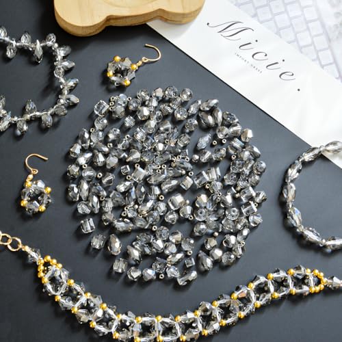 1500 Pcs Crystal Glass Beads for Jewelry Making – 12 Styles Bicone, Rondelle, Cube, Teardrop & 3mm Spacer Beads, DIY Bracelet Necklace Earring Craft Kit with Organizer Box(Grey) - color: Grey