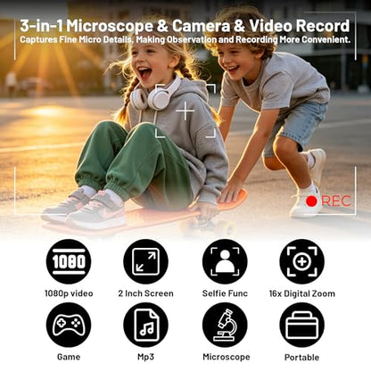 Handheld Digital Microscope for Kids 2.0"IPS Science Toy Age 4-12 - color: Pink