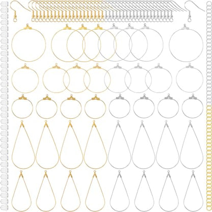 Pndeyo 338pcs Hypoallergenic Earring Beading Hoop Kits, Gold & Silver - color: Round & Teardrop-338pcs-Gold & Silver