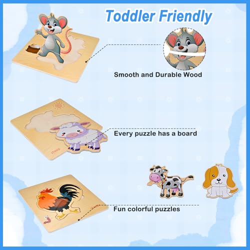 8pcs Wooden Puzzles for Toddlers 1-2-3-4, Farm Puzzles Ages 1-2-3-4 - style: Farm Animal