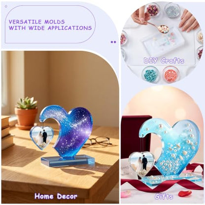 3D Heart-Shaped Photo Frame Resin Silicone Mold with 10pcs Chains - color: Heart-Shaped Resin Mold