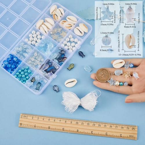 SUNNYCLUE 1 Box 251Pcs Fish Glass Beads Starfish Beads Bulk Natural Seashell Beads Summer Ocean Sea Animal Beading Double Sided Small Fish Starfish Beaded 8mm Round Beads for Jewelry Making Kits - color: Boho Styles Beads Kit-6