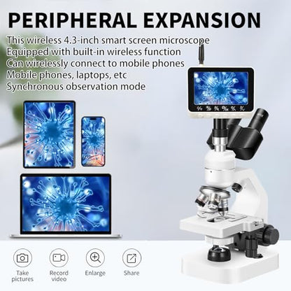 Trinocular Microscope 40x-2000x Magnification Double-Layer Stage with LED Lights on top and Bottom, Thick and Thin Dual Focusing knobs, Professional Biological Microscope (WiFi Electronic Eyepiece)