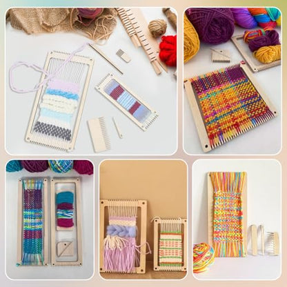 NBEADS 6 Sets Wood Weaving Loom Kit, Bookmark Weaving Loom with Weaving Comb and Weaving Crochet Needle Knitting Loom Tools for Adult Beginners Weaving and Weaving Lovers
