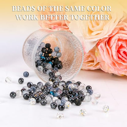 Tunmiok Glass Beads for Bracelets Making Kit, Jewelry Making Supplies with Charms, Crystal String, Spacer Beads, DIY Bracelet Necklace Craft Kit for Adults (Black) - color: Black
