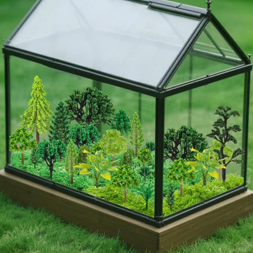 QUOZUO 36 Pcs Green Mixed Model Trees with 40g Moss, Diorama Trees Grass Mini Fake Miniature Trees Moss for Building Model, Model Train Scenery, Natural Green Landscape, Railroad Scenery