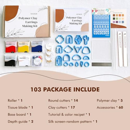 Keoker Polymer Clay Jewelry Making Kit, 103 PCS Clay Earring Making Kit for Teens and Adults, Fashion Designer Kits, Polymer Clay Earrings Kit Crafts, Great Gifts - color: basis