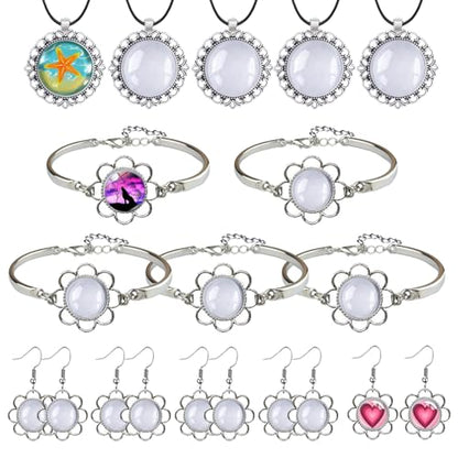 Pendant Trays Set with Glass Cabochon for Jewelry Making Supplies, Floral - color: 8-Flower 01
