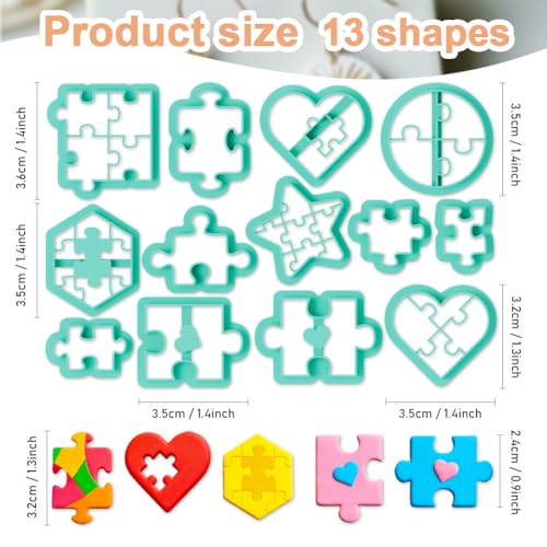 13Pcs Puzzle Piece Polymer Clay Cutters Heart Polymer Cutter for Clay Earrings Making Festival Jewelry DIY - color: Jigsaw Puzzle