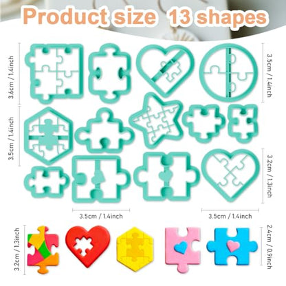 13Pcs Puzzle Piece Polymer Clay Cutters Heart Polymer Cutter for Clay Earrings Making Festival Jewelry DIY - color: Jigsaw Puzzle