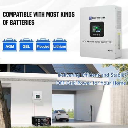 ECO-WORTHY 9.36KWH 2340W 48V Solar Power System Kit Off Grid Solar Panel Kit with 5000W 48V All-in-One Off-Grid Charge Inverter and 12pcs 195W Mono Solar Panel and Z Mounting Brackets.Plug and Play - size: Basic System