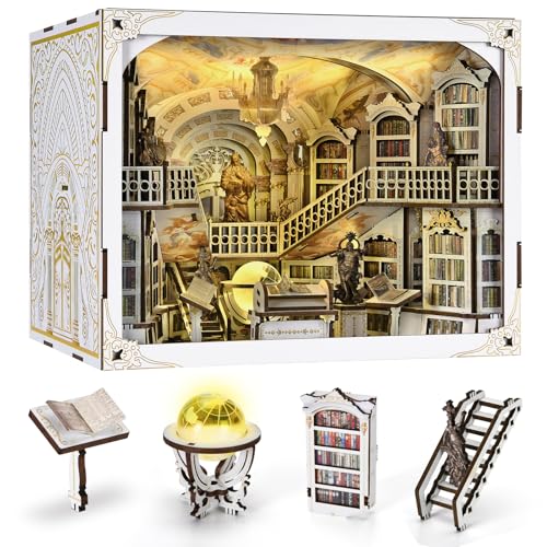DIY Book Nook Kit, Library of Gods Max Miniature Dollhouse Kit with LED - color: Library of Gods Max