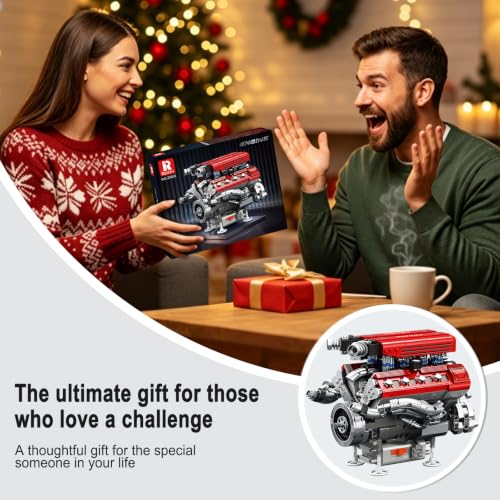 V8 Engine Model Building Kit that Works,Mechanical Model Kits for Adult - color: Red