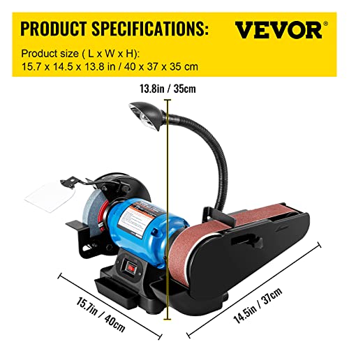 VEVOR 2IN1 2" Belt Grinder for Knife Making, 6" Belt Sander, 3450RPM Belt and Disc Bench Sander 90° Belt Holder with Sturdy Base and LED Working Lamp - size: 6" Grinder & 2" x 28" Belt Sander Combo