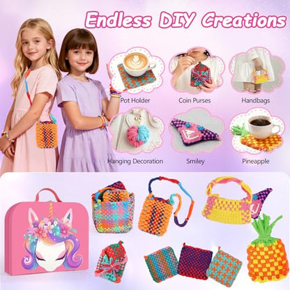 Combaybe Weaving Loom Kit Toys Gift for Kids and Adults–DIY Arts and Crafts Beginner-Friendly Potholder Loom Kit with Loops Tools Funny Birthday Gifts Toys for Girls Ages 5 6 7 8-12 13 Years Old - style: Weaving Loom Kit
