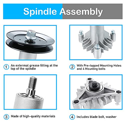 42 Inch Mower Parts 130794 Spindles Deck Rebuild Kit Fits for LT1000 LT2000 YTH1842 DYT4000 AYP Craftsman Poulan Husqvarna with 2 Pulleys 173436, 95" Deck Belt 144959 - size: 2 Spindle+2 pulley+1 belt