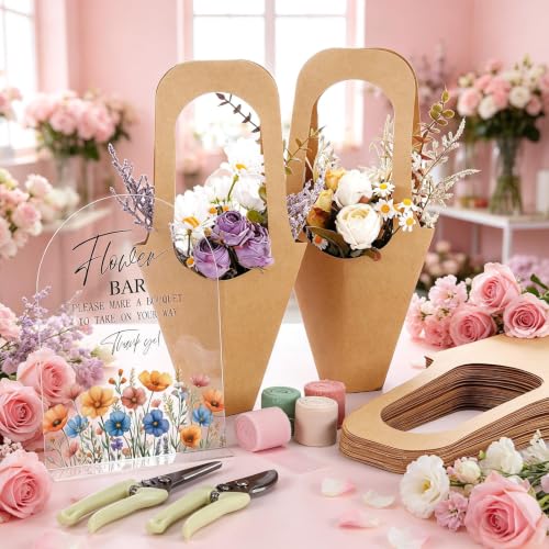 DERTE 57 Pcs Flower Bar Supplies Kit with Acrylic Flower Bar Sign