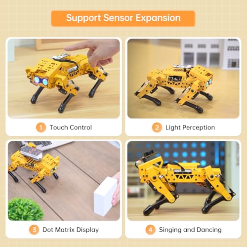 MechDog Robot Dog for Arduino Scratch Python Starter Smart Robot Kit with ESP32 AI Camera, Self Balancing Target Recognition&Tracing Open Source Bionic Quadruped Programming Science Set, Advance Kit