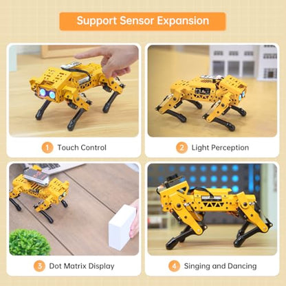 MechDog Robot Dog for Arduino Scratch Python Starter Smart Robot Kit with ESP32 AI Camera, Self Balancing Target Recognition&Tracing Open Source Bionic Quadruped Programming Science Set, Advance Kit