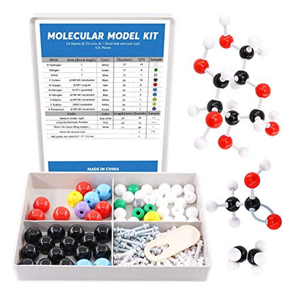 Swpeet 125 Pcs Molecular Model Kit for Inorganic & Organic Molecular Model Teacher and 16 Years and Over Student Kit - 54 Atoms & 70 Links & 1 Short Link Remover Tool - Science Toys - style: 125 Pieces Molecular Model Kit