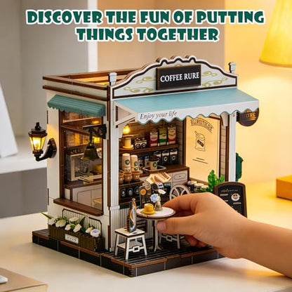 Book Nook Kit, 3D Wooden Puzzles Coffee Miniature House Dollhouse